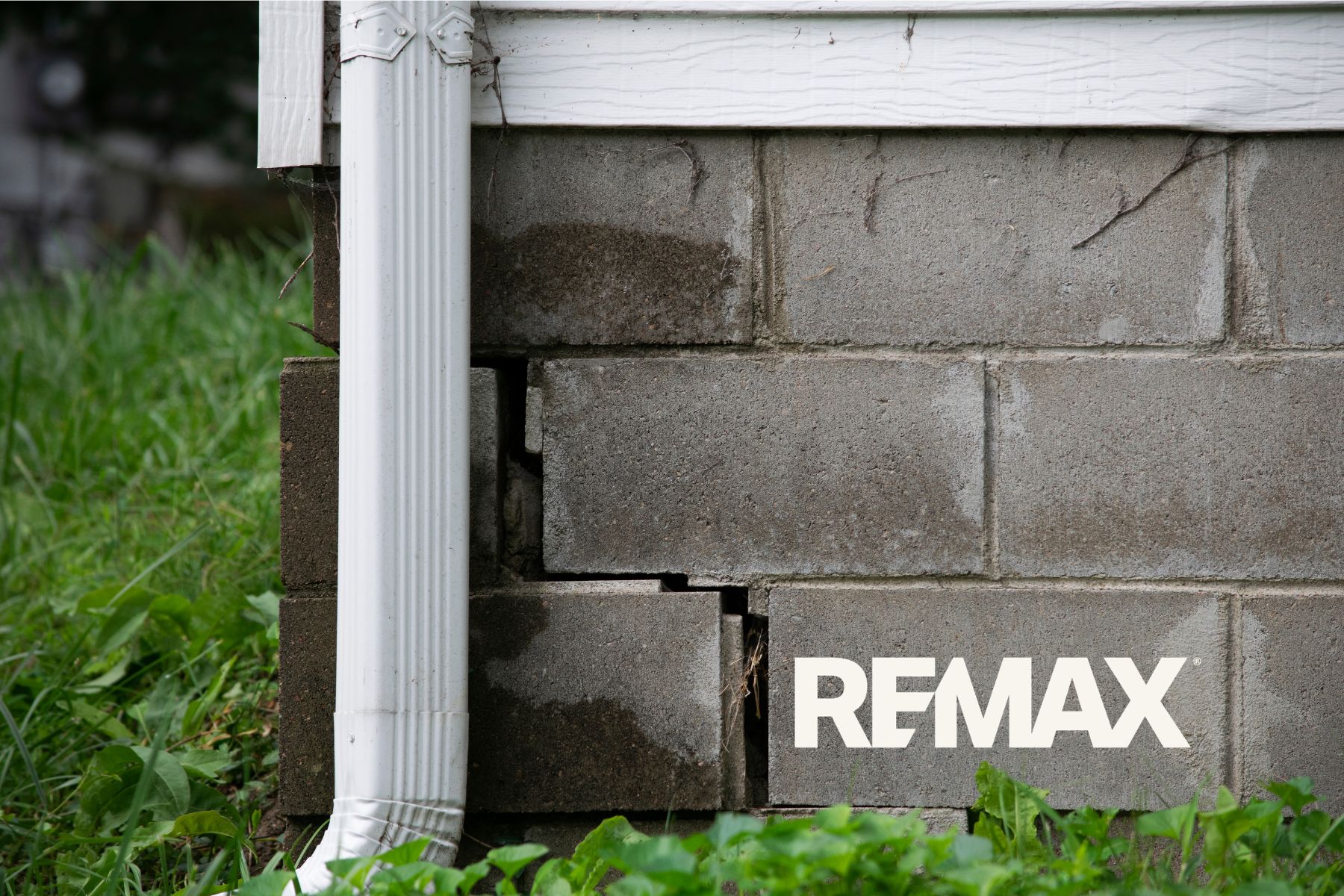 Stair-step crack in a concrete block foundation wall on an Indiana home being prepared for sale