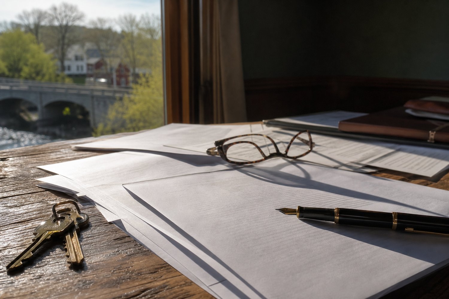Closing paperwork laid out on a desk in Hendricks County & West Indianapolis — Handling Real Estate in Indiana
